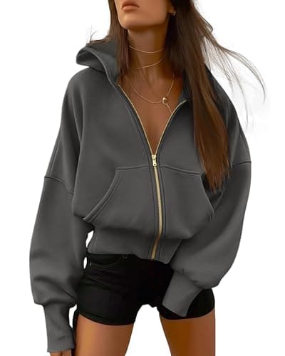 BTFBM Hoodies For Women Spring Clothing 2026 Long Sleeve Zip Up Fleece Fashion Sweatshirts Jacket Y2K Hoodie Fall Fashion(Dark Grey, Medium) - Image 1