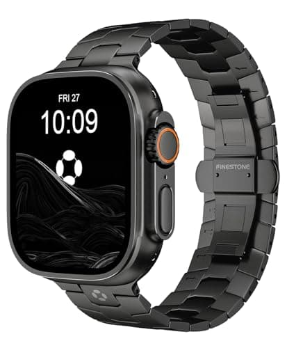 FiNESTONE AGIS02 Titanium Band for Apple Watch Ultra 3/2/1 Band 49mm & Series 11/10 46mm, Premium Adjustable Ultra Watch Band for Men with Butterfly Clasp, Durable and Lightweight iWatch Strap, Valentine Gifts for Men, Black - Image 1