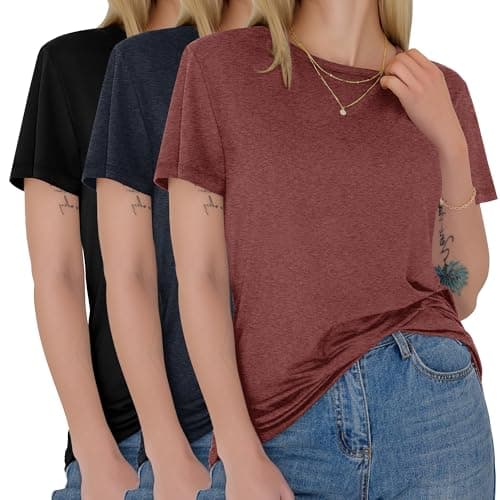 GAYHAY 3 Pack Womens T-Shirts - Short Sleeve Spring Summer Tops Crew Neck Trendy Casual Work Soft Basic Tees for Ladies 2026 Black Wine Red Navy Blue - Image 1
