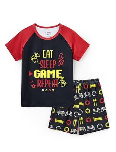 PATPAT Pajamas Sets for Kids Short Sleeve Tops and Shorts Pjs Soft Printing 2 Piece Sleepwear Boys Loose Summer Lounge Wear Red Game 8 Years - Image 1