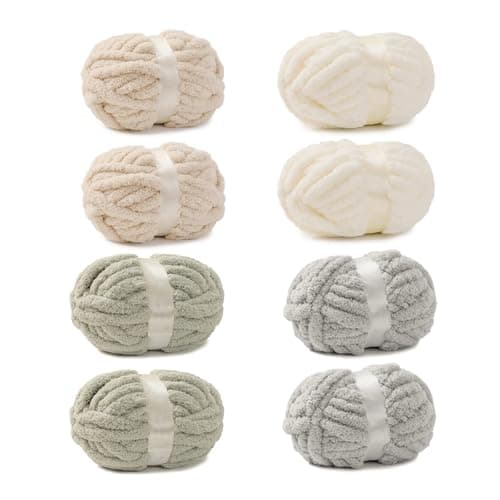 bearberry Jumbo Chenille Yarn - Super Bulky 6, Ultra Soft for Chunky Blankets & Arm Knitting, 8-Pack(8oz/25yd), Machine Washable in Cream/Green/Beige/Light Grey - Image 1