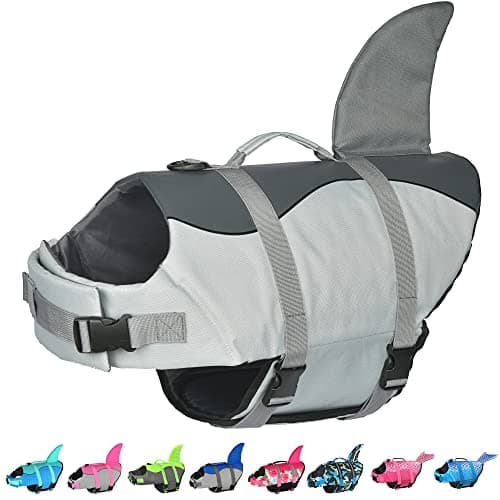 Dogcheer Dog Life Jacket Shark, Adjustable Dog Swim Life Vest for Swimming Boating with Superior Buoyancy & Rescue Handle, Ripstop Pet Flotation Vest for Small Medium Large Dogs - Grey, L