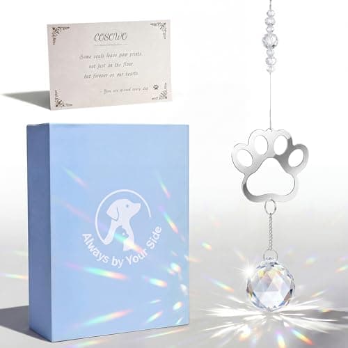 COSOWO Handcrafted Pet Memorial Crystal Ornament Rainbow Prism Sun Catcher with Keepsake Card, Sympathy Gift for Loss of Dog or Cat Paw Designs, Paw - Image 1