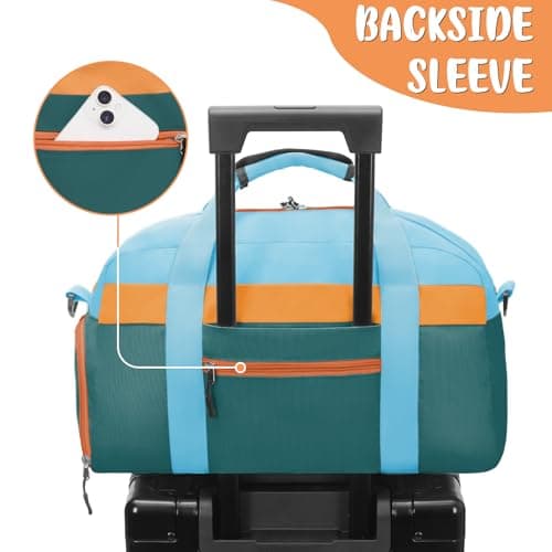 WOOMADA Travel Duffle Bag, Weekend Bag with Wet Pocket & Trolley Sleeve, Overnight Bag With Shoe Compartment, Fit for Sports Practice, Travel and Gifts(green blue) - Thumbnail 6