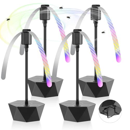 Fly Fans for Tables, Repellent Fans Keep Flies Away, Fly Spinner Table Top with Holographic Blades, Flies Deterrent for Picnic, Party, BBQ (Black, 4 Pack) - Image 1