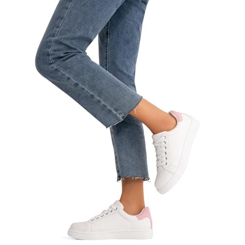 Vepose Women's 8003 Fashion Lace Up Comfortable Casual Tennis Sneakers,White,Size 9.5M US(CJY8003 whitepink 09.5) - Thumbnail 6