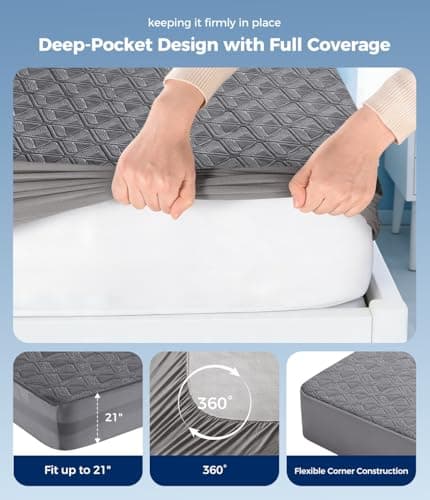 AVIKEN Waterproof Mattress Protector Queen Size, Soft Breathable Mattress Pad with Deep Pocket 8"-21", Noiseless 3D Air Fabric Cooling Mattress Cover for Bed, Machine Washable, Grey - Thumbnail 4