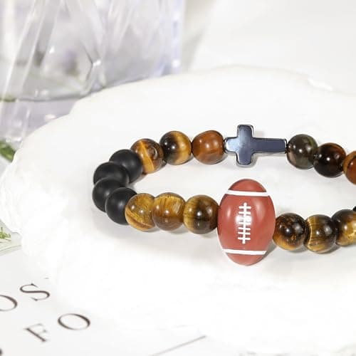 BAYLAY Football Gifts for Boys 8-12, Football Bracelet Easter Basket Stuffers Accessories Stuff for Boys Men Cross Bracelet Footballs Homecoming Senior Night Gifts for Son Grandson Brother - Thumbnail 2