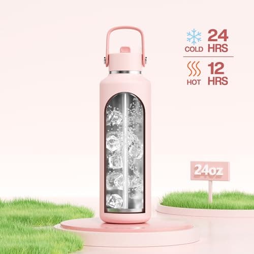 POWCAN 24 oz Water Bottle Insulated: Leakproof, Keep Cold 24H, Car Cupholder Friendly, Top Handle, Lightweight, Metal Water Bottle with Straw for Outdoors, Trip, Fitness, Gift, Running (Cotton Candy) - Thumbnail 2