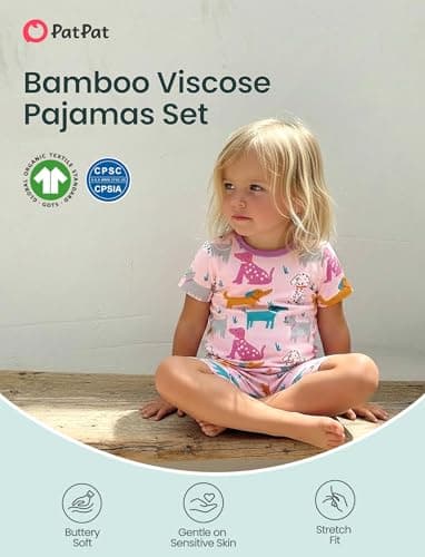 PATPAT Bamboo Viscose Pajama Sets for Toddler Boy & Girl Baby Kids, Soft Cool Short Summer Snug fit Pjs Sleepers for Birthday, Puppy Fun, 12-18 Months - Thumbnail 2