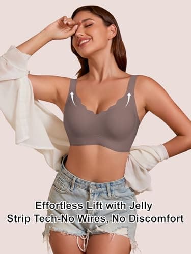 COCOMARTS Jelly Bras for Women No Underwire Seamless Push Up Scalloped Tshirt Bralettes Comfortable Wireless Everyday Bra Coffee Medium - Thumbnail 6