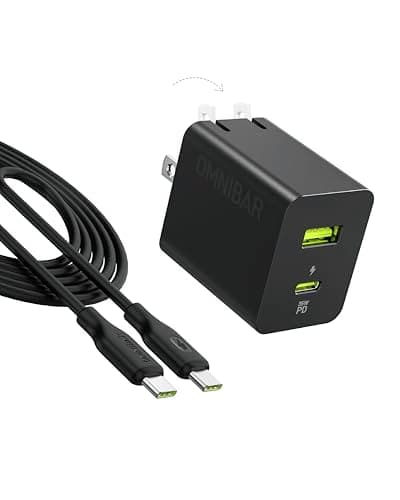 OMNIBAR 35W USB C Charger Block, 2-Port PD3.0 PPS Type C Wall Charger Fast Charging, Compact Foldable Power Adapter with USB C Cable for iPhone 17/16/15 Samsung Galaxy S25/S24 Pixel 10/9 iPad AirPods - Image 1