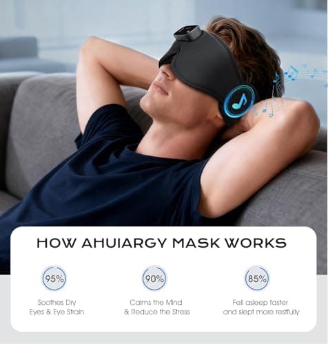 Sleep Mask with Headphones Bluetooth 5.4-3D Zero-Pressure Design AHUIARGY Adjustable Sleep Headphones 100% Light Blocking Sleep Headphones with White Noise Sounds Comfortable（Raven） - Thumbnail 4