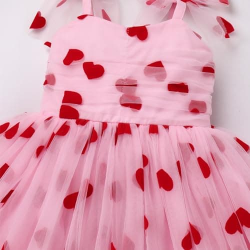 Girl Valentine's Day Outfit: Toddler Baby Girls Tutu Dress Flower Sleeveless Backless Pageant Princess Birthday Party Dresses Sequin Tulle Bowknot Cake Smash Photo Shoot Outfits Pink Heart 18-24Months - Thumbnail 5