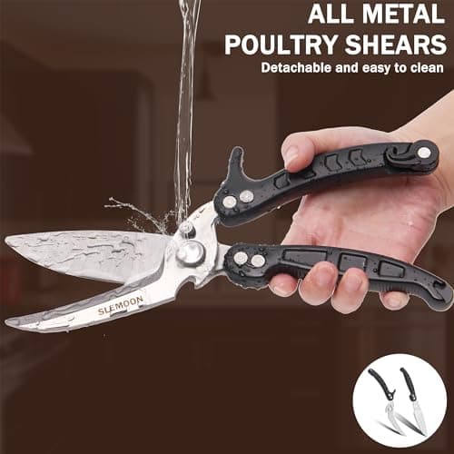 SLEMOON Heavy Duty Poultry Shears Kitchen Salad Scissors for Chicken Turkey Herb Vegetable 2pcs set Black - Thumbnail 3