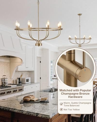 Yunnix 8 Light Champagne Bronze Chandelier, 30 Inch Large Wagon Wheel Light Fixture - UL Listed Entire Fixture - Champagne Gold Modern Farmhouse Chandelier for Dining Room, Kitchen Island, Foyer - Thumbnail 3