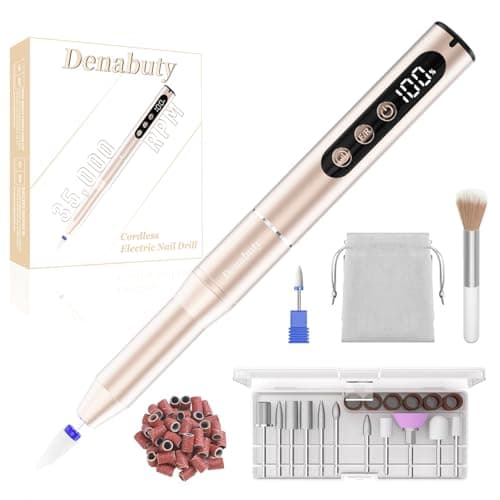 Denabuty Electric Nail Drill Cordless, 35000RPM Portable Electric Nail File with LCD Display and 12 Nail Drill Bits for Acrylic & Gel Nails, Professional Manicure & Pedicure Kit Set Golden - Image 1