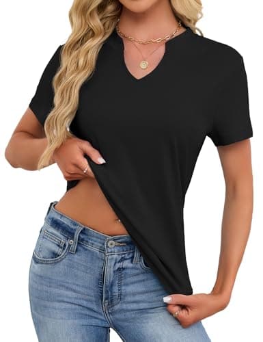 Women's V Neck Cotton T-Shirts Breathable Short Sleeve Tops Lightweight Stretch Summer Tees (Black,X-Large) - Thumbnail 4
