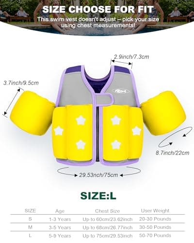 AEOCOO Toddler Swim Vest 20-30-50-70 Pounds, Kids Pool Floaties for 1-2-3-5-7-9 Years Old, Comfortable Wear Bright Float Jacket with Water Ring, Unpadded Side for Arm Comfort, Boys, Girls, Purple - Thumbnail 4
