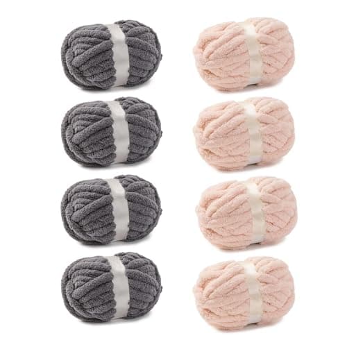 bearberry Jumbo Chenille Yarn, Super Bulky 6 - Extra Plush & Skin-Friendly for Chunky Knit Blankets, Arm Knitting & Crocheting 8-Pack (8oz/25yd Per Skein), Machine Washable, Ultra Soft, Dark Grey&Pink - Image 1