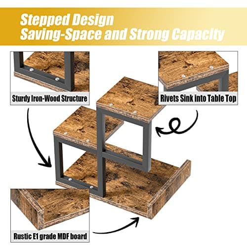 Gannyfer Desk Shelf Organizer - Wood Desktop Shelf, Freestanding Desk Hutch Office Decor, 3 Tier Storage Display Rack, Small Bookshelf with Metal Frame for Books/Plants/Toys (Rustic Brown Black) - Thumbnail 5