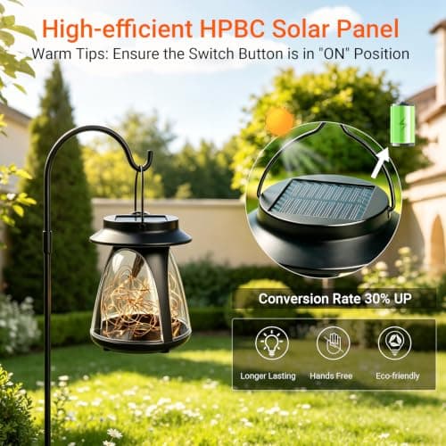 2 Pack Solar Lantern Outdoor Waterproof Hanging Lights with Clip, Flickering Warm Garden Decor, Gifts for Women Mom Solar Lights Outside, Solar Powered Lantern for Patio Yard Porch Pathway Lawn - Thumbnail 6
