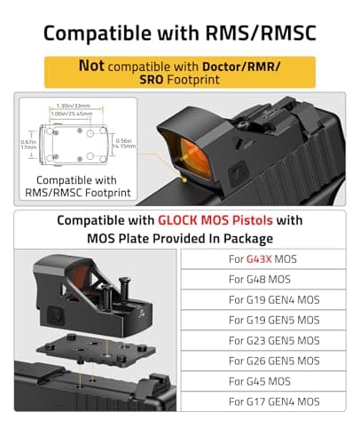 CVLIFE Wolfprowl Motion Awake Red Dot Sight, Compatible with RMS/RMSC 3MOA Red Dot Compact Reflex Sight Shockproof IPX7 Waterproof, with Adapter Plate for MOS 21mm Picatinny Base - Thumbnail 2