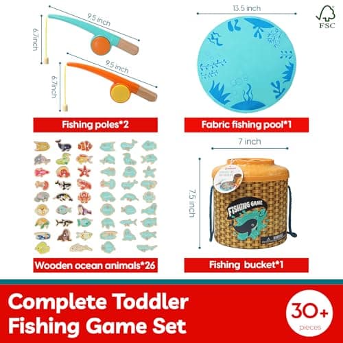 TOP BRIGHT Montessori Toddler Fishing Game - Kids Wooden Magnetic Fishing Toys Gifts for 3 Years Old Girls Boys, Fine Motor Skills for Toddler - Thumbnail 3
