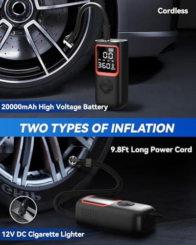 Tire Inflator Portable Air Compressor - 150PSI Portable Tire Inflator with Pressure Gauge, 4X Faster Portable Air Compressor for Car Tires, Air Pump with LED Light for Car, Motorcycle, Bike - Thumbnail 4