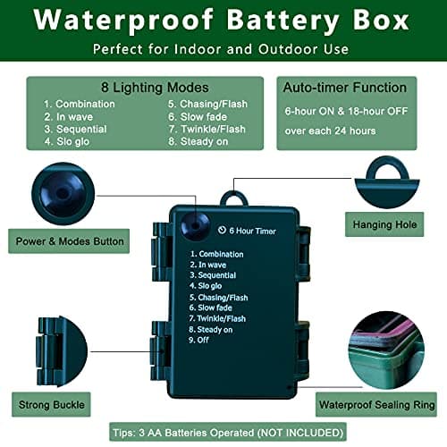 HoliDecor Christmas Lights - Battery Operated 50 LED Mini String Lights With 8 Modes and Timer for Xmas Tree, Wreath, Party, Indoor Outdoor Decor - Waterproof, Warm White (2 Pack) - Thumbnail 4