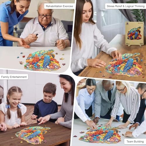 Sea Turtle Wooden Puzzle for Adults 500 Piece, Vibrant Coral Turtle Jigsaw Puzzle for Adults, Unique Animal Shaped Wooden Puzzles, Fun Challenging Ocean Turtle Puzzles for Family Game Night 17 * 16in - Thumbnail 3