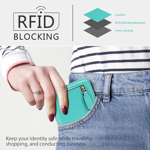 Gostwo Wallet Women, Mini Slim Wallet for Women, Compact Bifold Small Wallets Woman Rfid Blocking Card Holder, Billfolds Thin Leather Zipper, Gift for Ladies Teen Girls with ID Window, Light Blue - Thumbnail 2