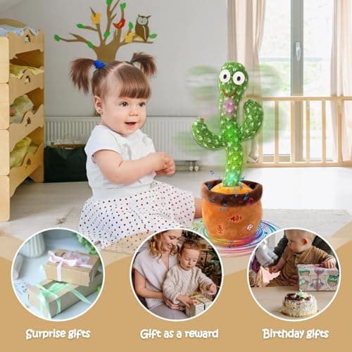 MIAODAM Singing Talking Cactus Toy Repeating What You Say, Adjustable Volume Dancing Cactus Baby Toy Glowing Plush Toy for Baby Gift - Thumbnail 3