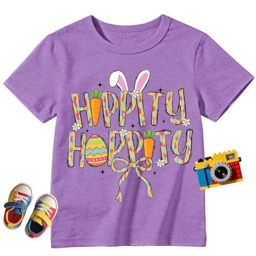 Happy Easter Bow Shirts for Kids-Girls Cute Bunny Tee Tops Toddler Boys Rabbit Short Sleeve - Image 1