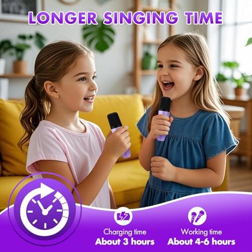 Mini Karaoke Machine Gifts for Kids Adults, Portable Karaoke Speaker with 2 Wireless Microphones, Kids Microphone with Speaker and LED Light, Birthday Gifts for Girls Boys 3-12+ Year Old (Purple) - Thumbnail 6