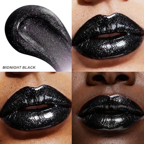 HECI BEAUTY Glitter Lip Gloss, Hydrating High Shine Lipgloss for Women, Non-Sticky Plumping Lip Oil with Vitamin E, Long Lasting Shimmer Finish for Daily Makeup, Midnight Black, 0.21 fl oz - Thumbnail 2