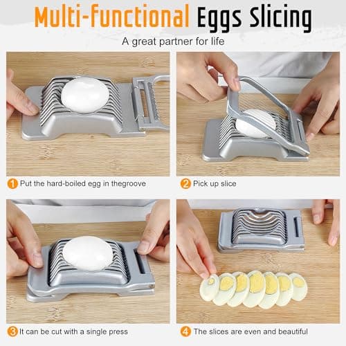 Yuzxaun Egg Slicer for Hard Boiled Eggs, Stainless Steel Wire, Heavy Duty Aluminium Egg Cutter Dishwasher Safe for Egg Strawberry Soft Fruit, Sliver - Thumbnail 5