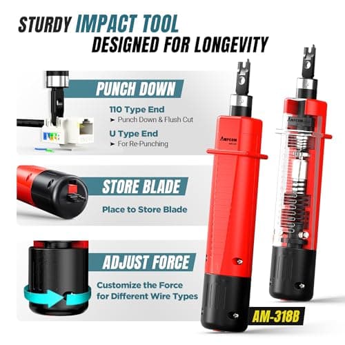 AMPCOM Ethernet Crimping Tool Kit 9-in-1 Pass Through RJ45/RJ11 Network Tool Kit for STP Cat7/6A UTP Cat6/5E/5 RJ45 Connectors with 110 Punch Down Tool Wire Stripper in Portable Waterproof Bag - Thumbnail 3