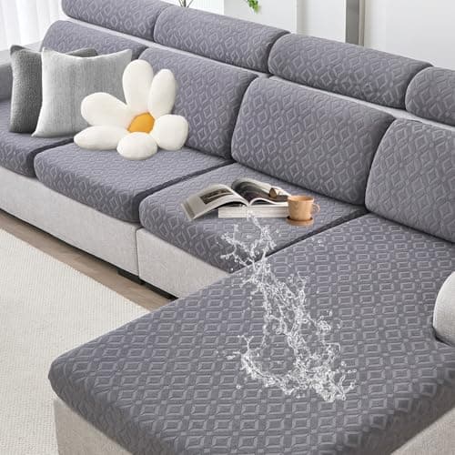 Couch Cushion Covers Waterproof, Couch Covers for 3 Cushion Couch Sofa Pet Friendly, Stretch Sectional Couch Covers Non Slip, Washable, Sofa Slipcovers with Elastic Bottom (3 Seater + 1 Chaise) - Image 1