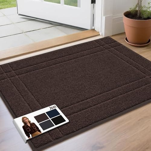 JSEI Entryway Rugs Doormat 24"x36", Non-Slip Dirt Trapper Door Mats Indoor, Washable Absorbent and Stain Resist Welcome Floor Mat for Front Door, Dog Door Mat, Dirty Wet Shoes & Paws, Brown - Image 1