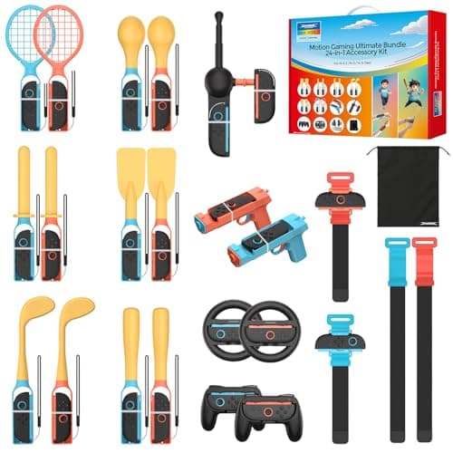RunSnail 24 in 1 Switch/Switch2 Sports Accessories for Nintendo Switch 2, for Authentic Sports Experience, Family Gatherings, Social Icebreaker, with Storage Bag - Image 1