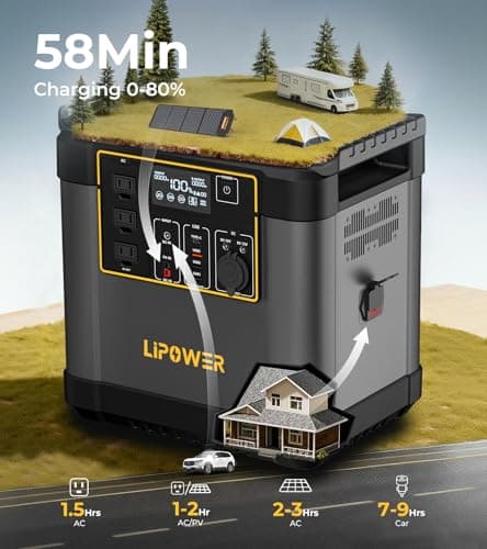 Lipower Portable Power Station, 2150Wh LiFePO4 Battery, 2400W AC Charging, Fast Charge, UPS Solar Generator for Home Use,Power Outages,Camping,RVs - Thumbnail 3