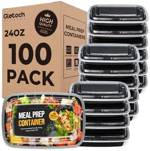 Meal Prep Containers 24oz-100 Pack (200-Piece) Reusable Food Storage Containers with Lids Microwave, Freezer, Dishwasher Safe - Leakproof & BPA Free Durable Plastic Bento Box for To Go Take Out - Image 1