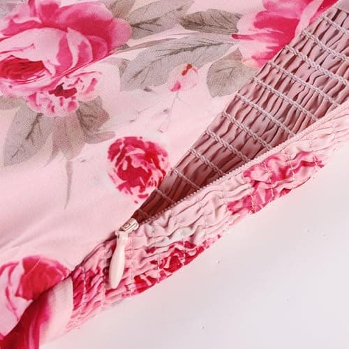 GRACE KARIN Womens Summer One Shoulder Sleeveless Dresses Floral Flowy Ruffle High Low Wedding Guest Maxi Sundresses Pink red 6 - Thumbnail 4