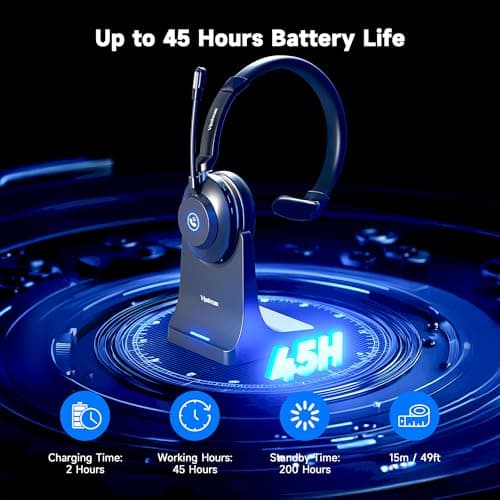 Vipdream Wireless Headset with Microphone for Work, Bluetooth 5.3 Computer Headset for Laptop, 45 Hours Battery Life & Mute Button, Headset with Mic for PC, iPhone, Zoom, Skype, Office & Home - Thumbnail 4