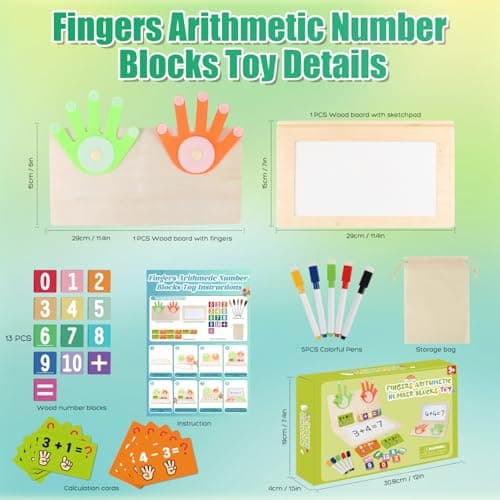Number Blocks Toys for Kids Wooden Montessori Toys for 3 4 Years Old Boy Girl Toddler Fingers Arithmetic Educational Math Manipulatives with Whiteboard 5-7 Preschool Learning Activities Counting Game - Thumbnail 2