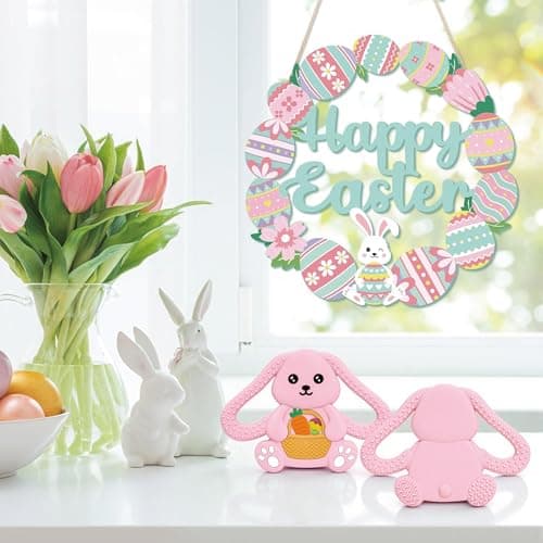 Easter Basket Stuffers Baby Teething Toys, Bunny Silicone Teething Toy for Babies 0 3 6 9 12 18 Months, Easter Basket Stuffer Essential, Baby Rabbit Carrots Teether for Baby & Toddler First Gifts - Thumbnail 5