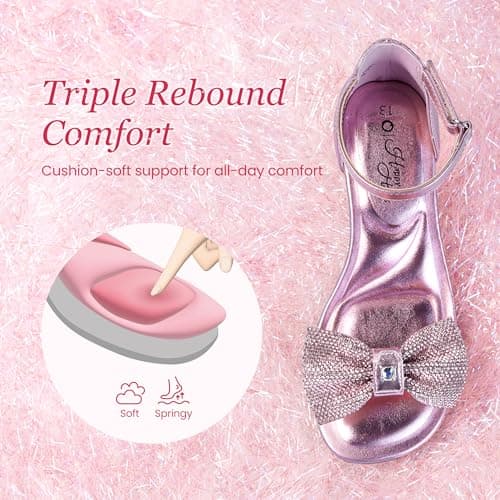 PATPAT Girls Sandal Heels with Removable Bow, Flower Wedding Girls Dress Shoes for Little Big Kid - Thumbnail 3