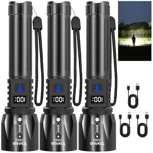TrixHub Rechargeable Flashlights 3Pack High Lumens, 5Mode Rechargeable Flashlights with LCD Digital Display, Super Bright Flashlight Adjustable Flash Light, High Powered LED Flashlight for Emergency - Image 1