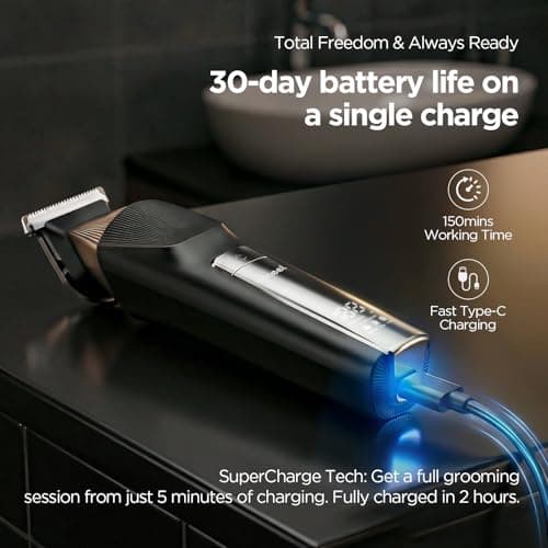 Yineel HC600 Beard Trimmer for Men, All-in-One Cordless Grooming Kit, Waterproof Electric Razor & Hair Clipper for Face Mustache Body Nose Hair Trimming, Precision Blades, Gifts for Men Barber - Thumbnail 4